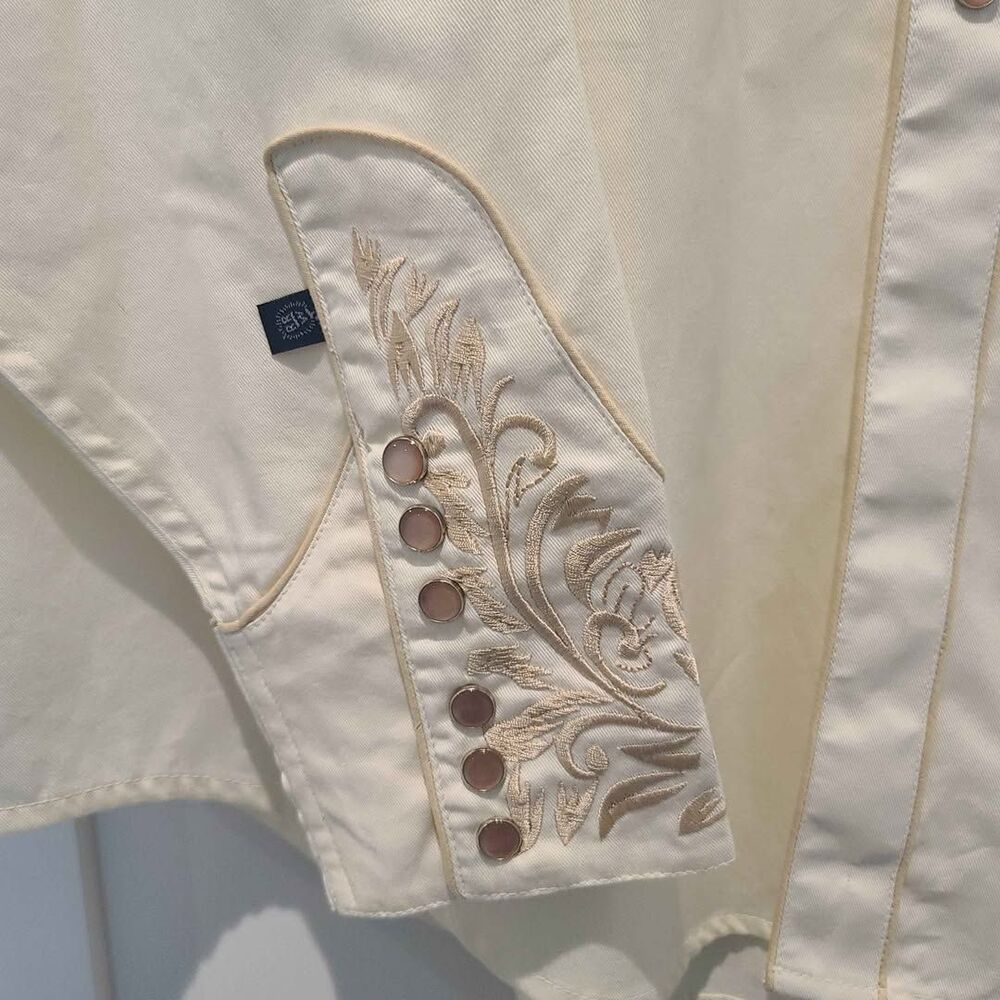 Rockmount Ranch Wear Mens Ivory-on-Ivory Embroidered Western Shirt XL Tall #6859 - Picture 7 of 9